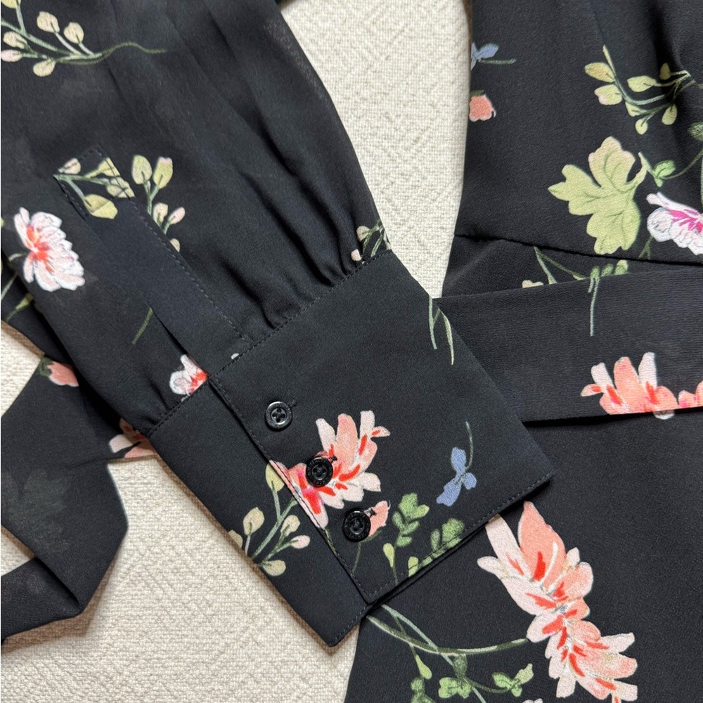 Rachel Roy Dark Floral Chiffon Cascade Ruffle Wrap Dress 8 - Picture 5 of 9